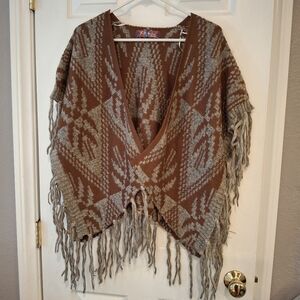 Brown and Gray Fringe Cardigan